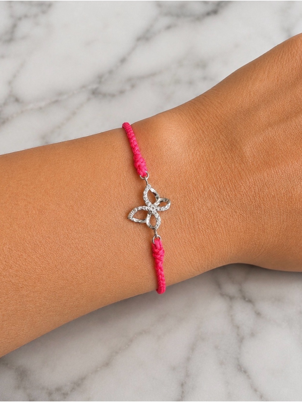 Sterling Silver Natural Diamond Butterfly Bracelet Pink 0.05 CTW